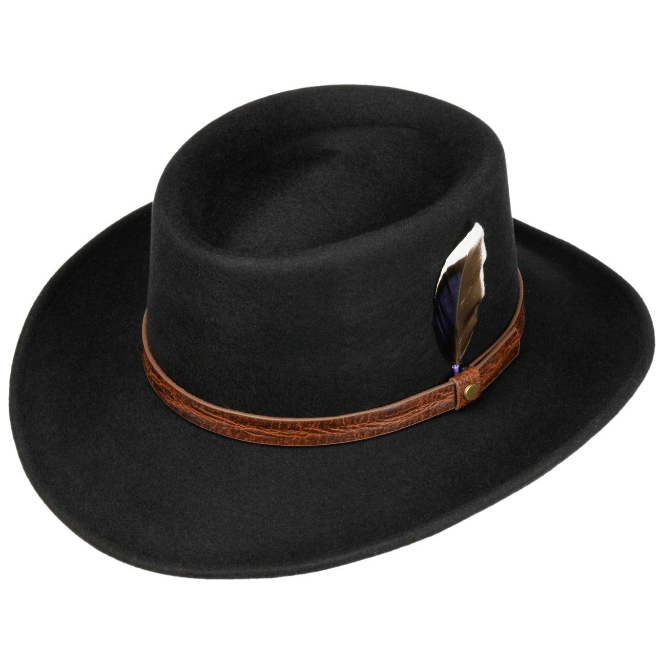Stetson Petersham Woolfelt Gambler - Wollfilzhut - Knautschbar / Wasserfest - Schwarz
