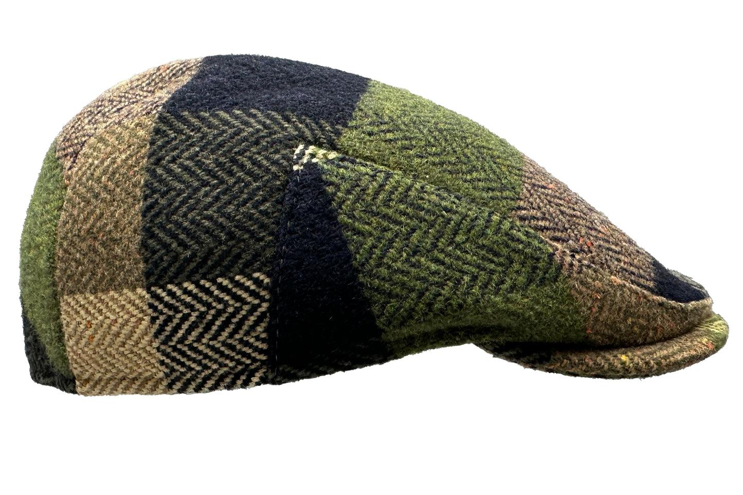 Fiebig Wool Herringbone Check Flatcap - Karo-Fischgrat-Muster - Oliv