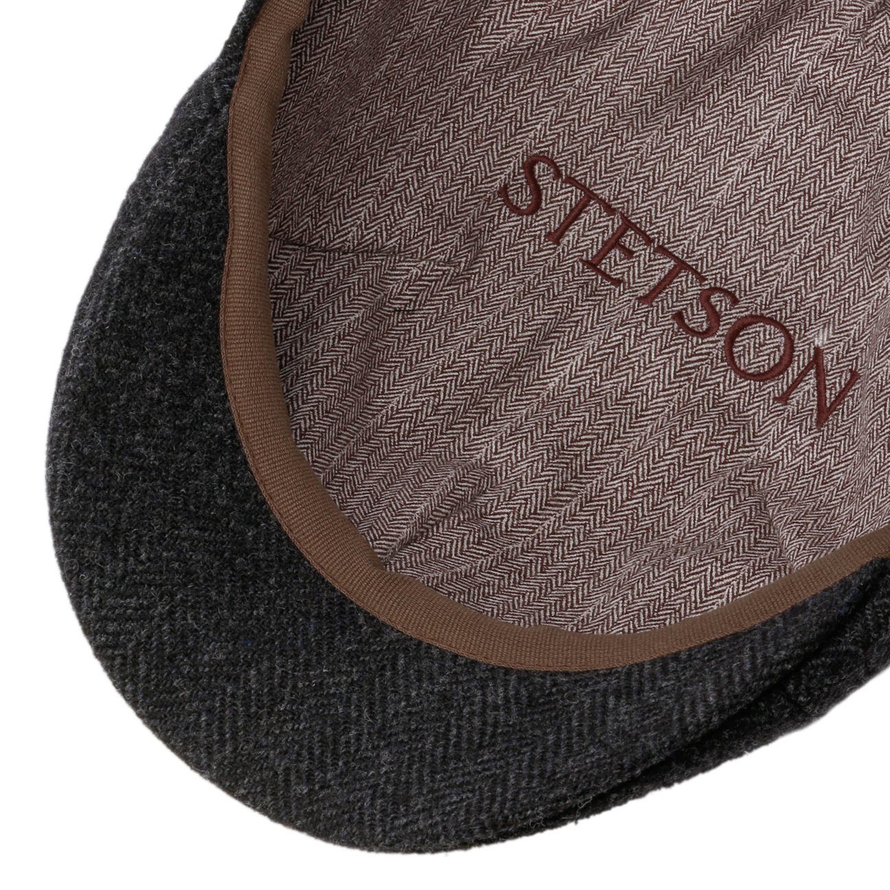 Stetson Texas Woolrich Duck Cap - Fischgrat - Cap aus 100% Wolle - 311 - Dunkelgrau