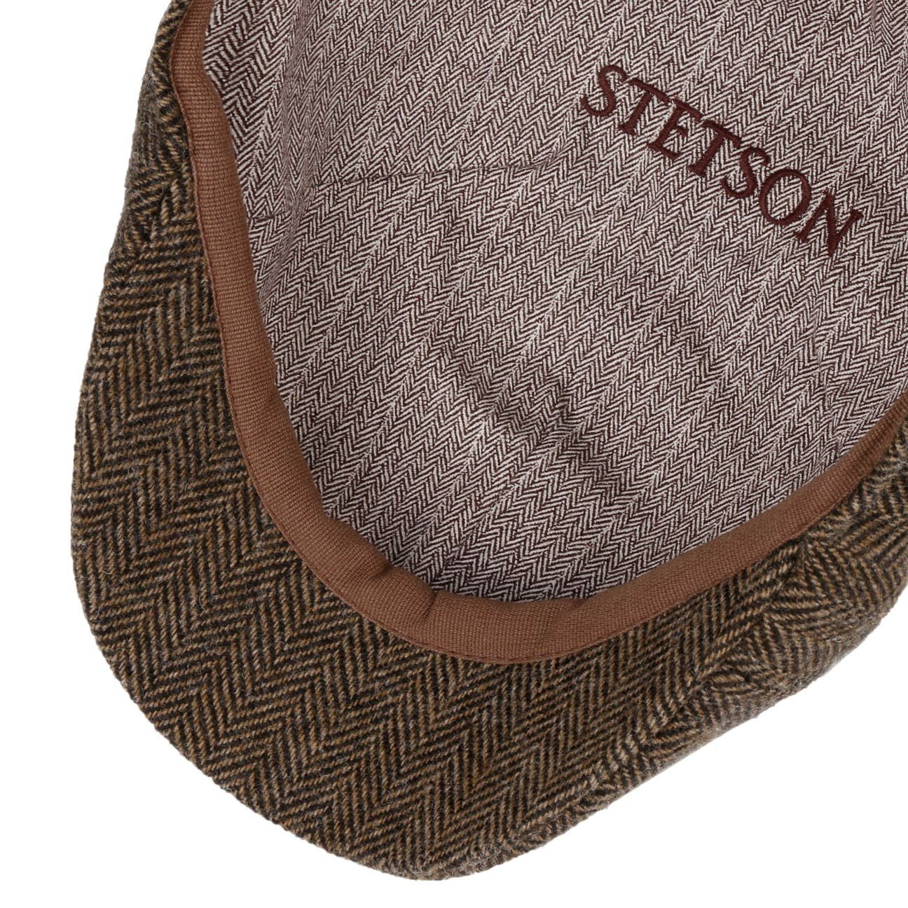 Stetson Texas Woolrich Duck Cap - Fischgrat - Cap aus 100% Wolle - 367 - Dunkelbraun