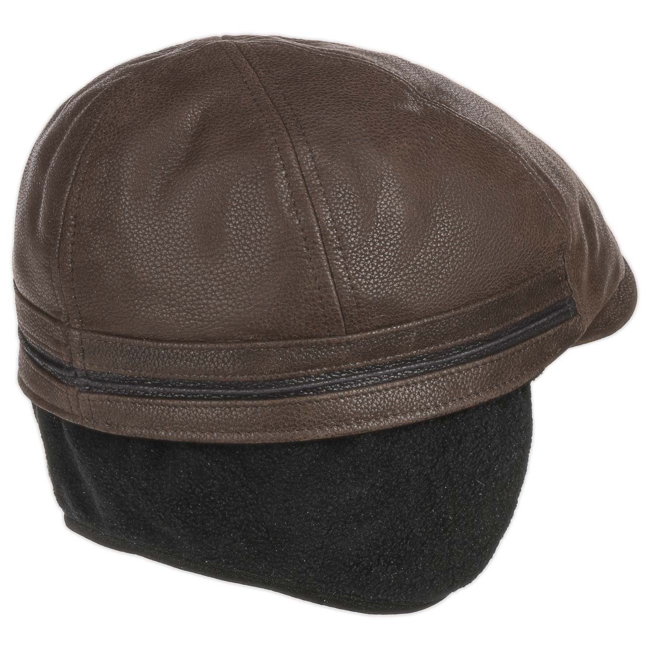 Stetson Redding Leder - Flatcap aus Leder - Duck Cap - mit Ohrenklappen - Braun