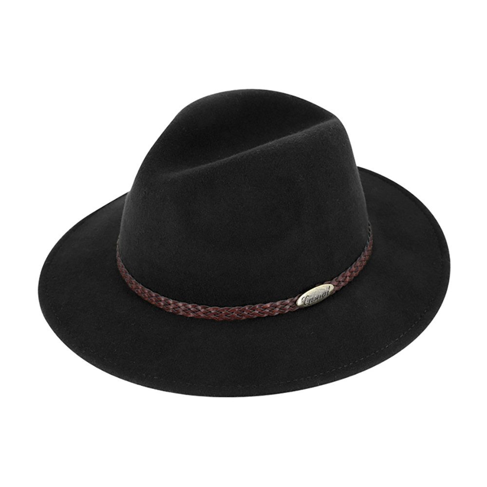 Fiebig Casual Traveller Wollfilzhut - Knautschbar - Wasserabweisend - Made in Italy - Schwarz