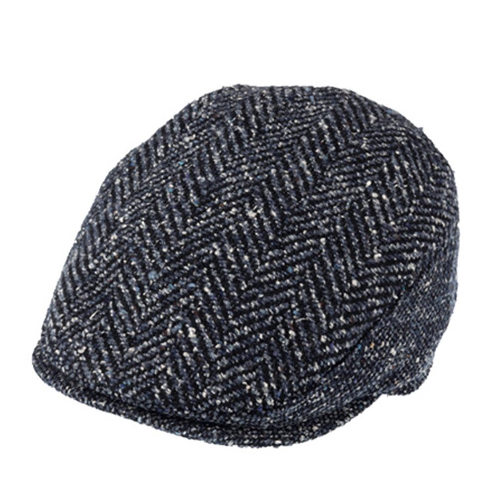 Fiebig Wool Herringbone Flatcap - Fischgrat-Muster - Marineblau