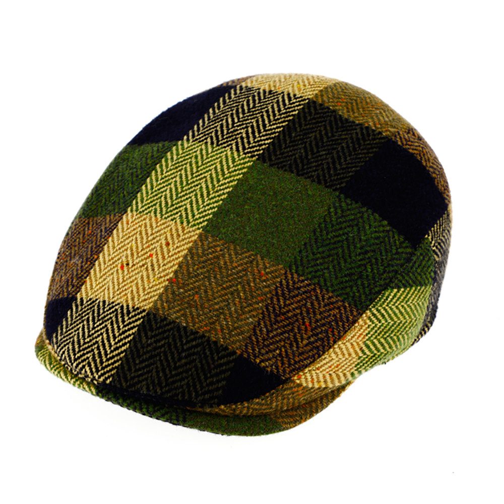 Fiebig Wool Herringbone Check Flatcap - Karo-Fischgrat-Muster - Oliv