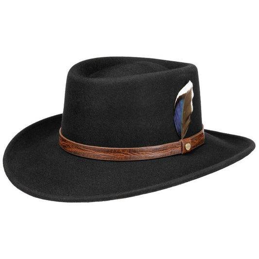 Stetson Petersham Woolfelt Gambler - Wollfilzhut - Knautschbar / Wasserfest - Schwarz