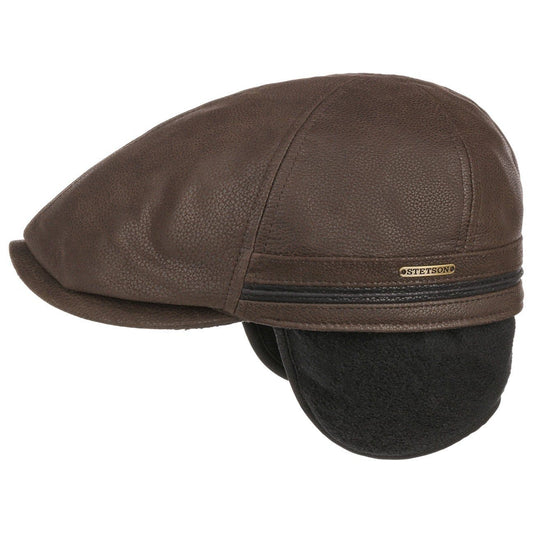 Stetson Redding Leder - Flatcap aus Leder - Duck Cap - mit Ohrenklappen - Braun