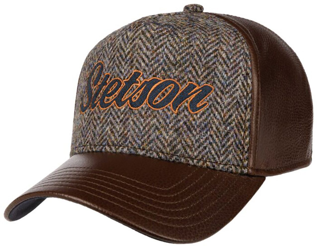 Stetson Trucker Cap Lamb Wool Nappa Harris Tweed Basecap - 6 - Braun