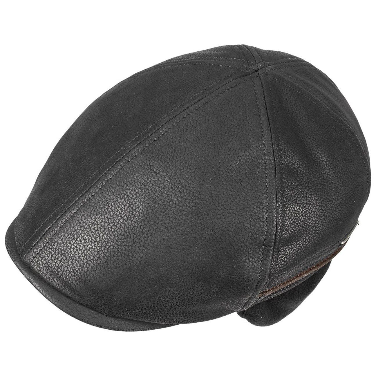Stetson Redding Leder - Flatcap aus Leder - Duck Cap - mit Ohrenklappen - Schwarz