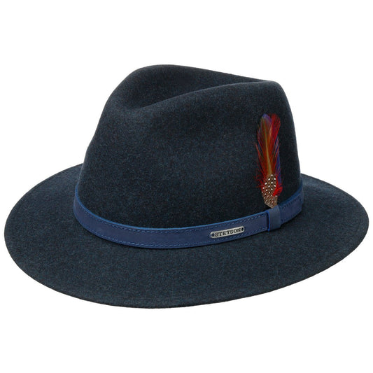 Stetson Powell Woolfelt Traveller - Wollfilzhut - Knautschbar / Wasserfest - Blau meliert