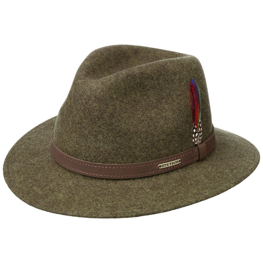 Stetson Powell Woolfelt Traveller - Wollfilzhut - Knautschbar / Wasserfest - Grün meliert