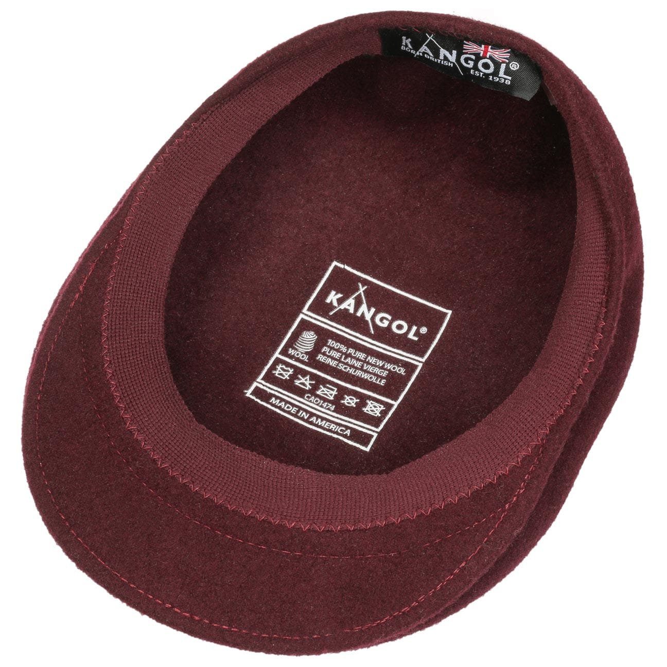 Kangol 504 Wolle Flatcap Schiebermütze - Vino - Weinrot