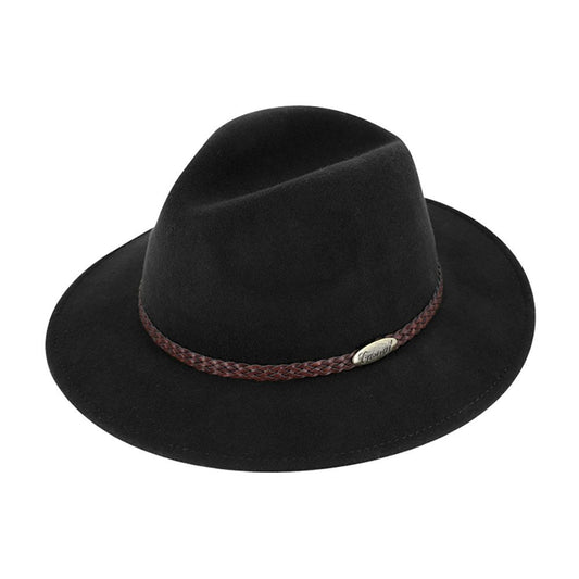 Fiebig Casual Traveller Wollfilzhut -  Knautschbar - Wasserabweisend - Made in Italy - Schwarz