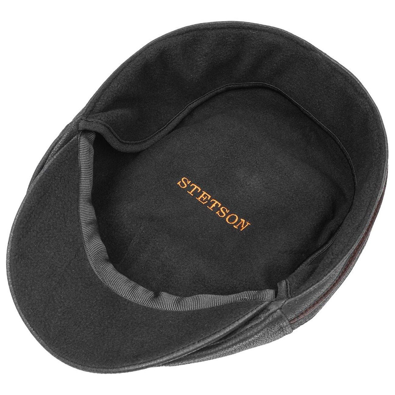 Stetson Redding Leder - Flatcap aus Leder - Duck Cap - mit Ohrenklappen - Schwarz