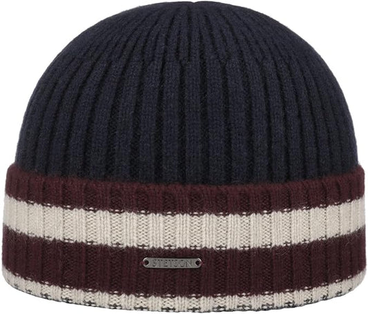 STETSON Kaschmir Beanie "Striped Cuff" - Blau