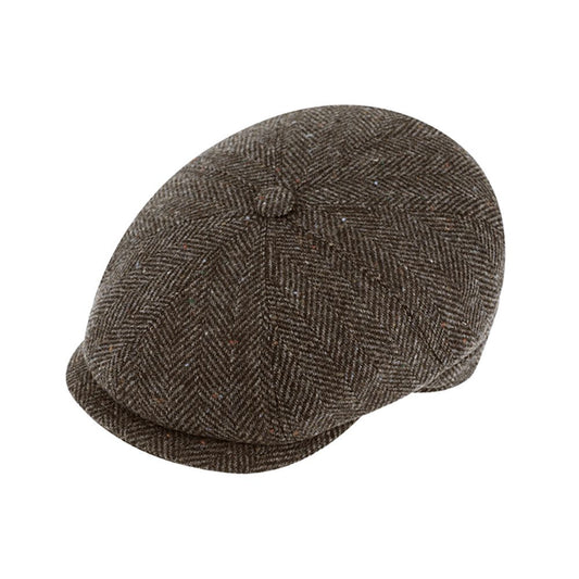 Fiebig 8-Panel Wool Herringbone Ballonmütze - Fischgrat-Muster - Braun