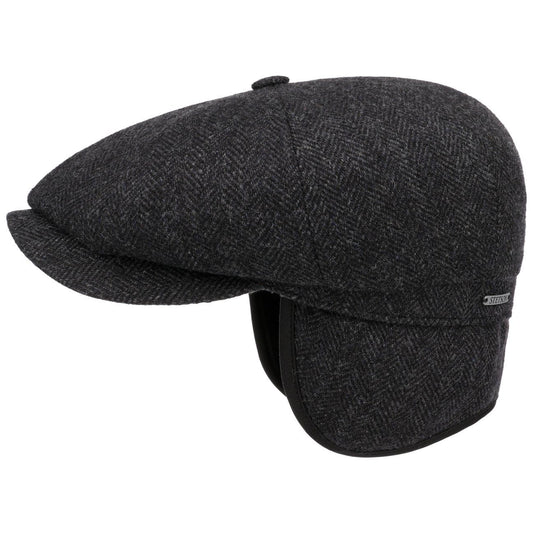 Stetson Hatteras Woolrich Earflaps - Fischgrat - Schirmmütze aus 100% Wolle - mit Ohrenklappen - 311 - Grau