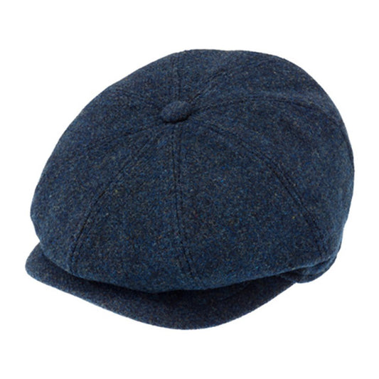 Fiebig 8-Panel Shetland Wolle Donegal Ballonmütze - Donegal-Muster - Jeansblau