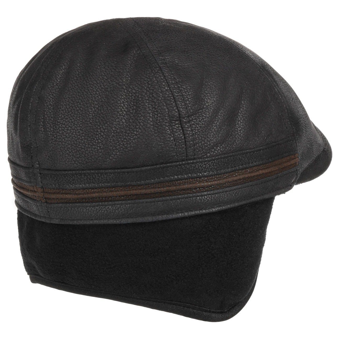 Stetson Redding Leder - Flatcap aus Leder - Duck Cap - mit Ohrenklappen - Schwarz